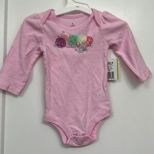 Baby starters pink onsie with flowers and sparkles. Size 9 months